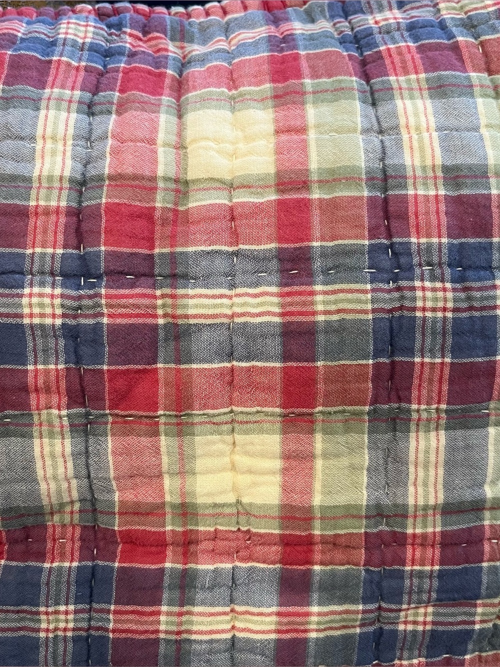 Chaps Ralph Lauren Pillow Patchwork Decorative Throw 17 x 17" Blue Red Plaid